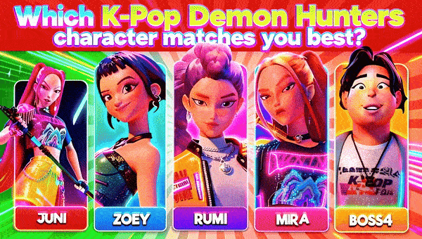 Qual personagem do K-Pop Demon Hunters combina melhor com você?